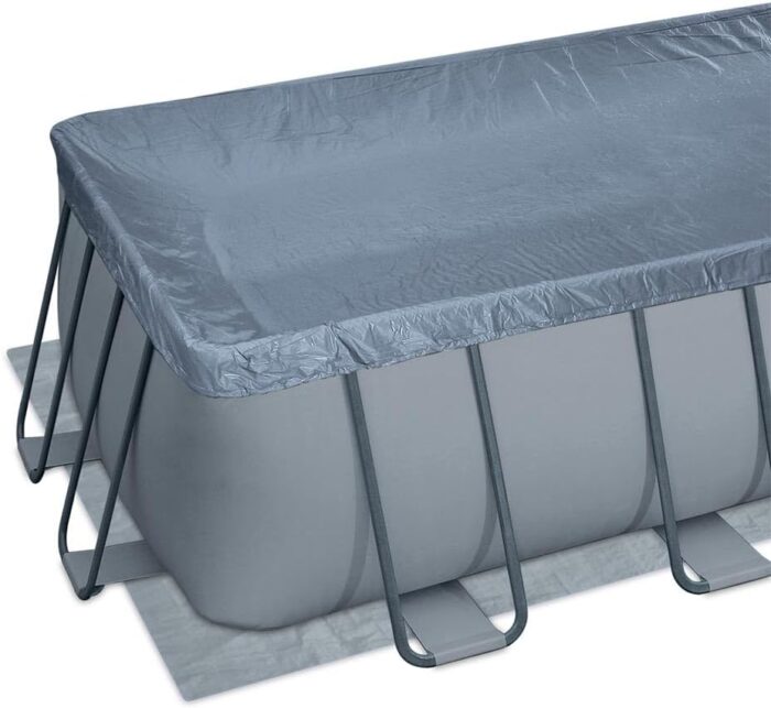 Summer Waves Frame Pool Komplettset | Rechteckig 549x274x132 cm Grau | Aufstellpool Set | Gartenpool & Schwimmbecken inkl. Sandfilterpumpe, Bodenvlies, Abdeckplane & Einstiegsleiter