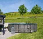 Summer Waves Frame Pool Komplettset | Rund 549x132 cm Rattan Optik Grau | Aufstellpool Set | Gartenpool & Schwimmbecken inkl. Filterpumpe, Bodenvlies, Abdeckplane & Einstiegsleiter