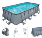 Summer Waves Frame Pool Komplettset | Rund 549x132 cm Rattan Optik Grau | Aufstellpool Set | Gartenpool & Schwimmbecken inkl. Filterpumpe, Bodenvlies, Abdeckplane & Einstiegsleiter