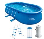 Summer Waves Frame Pool Komplettset | Rund 427x107 cm Steinoptik Grau | Aufstellpool Set | Gartenpool & Schwimmbecken inkl. Filterpumpe