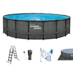 Summer Waves Frame Pool Komplettset | Rund 427x107 cm Steinoptik Grau | Aufstellpool Set | Gartenpool & Schwimmbecken inkl. Filterpumpe