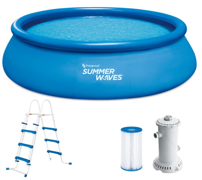 Summer Waves Frame Pool Komplettset | Rechteckig 549x274x132 cm Grau | Aufstellpool Set | Gartenpool & Schwimmbecken inkl. Sandfilterpumpe, Bodenvlies, Abdeckplane & Einstiegsleiter