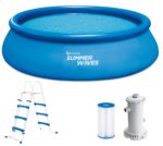 Summer Waves Frame Pool Komplettset | Rund 488x122 cm Rattanoptik Grau | Aufstellpool Set | Gartenpool & Schwimmbecken inkl. Filterpumpe, Einstiegsleiter, Abdeckplane, Bodenvlies & Reinigungsset