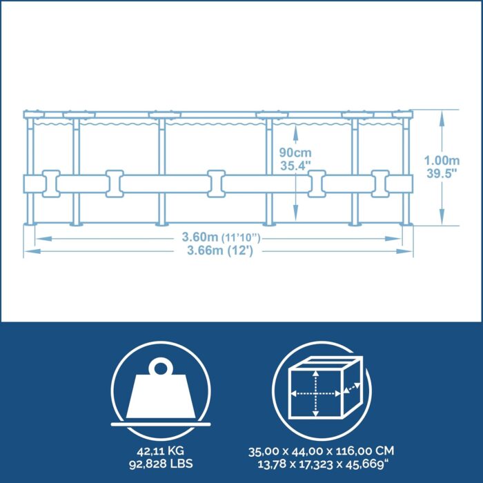 Bestway Steel Pro MAX Frame Pool-Set mit Filterpumpe Ø 366 x 100 cm, Rattan-Optik (Schokobraun), rund