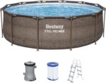 Bestway Steel Pro MAX Frame Pool-Set mit Filterpumpe Ø 366 x 100 cm, Rattan-Optik (Schokobraun), rund