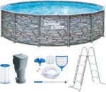 Summer Waves Frame Pool Komplettset | Rund 427x107 cm Steinoptik Grau | Aufstellpool Set | Gartenpool & Schwimmbecken inkl. Filterpumpe