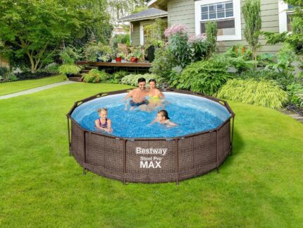 Bestway 56709-GS18 Steel Pro Max Stahlrahmenpool-Set mit Filterpumpe und Zubehör, 9150 L, blau, 366 x 366 x 100 cm