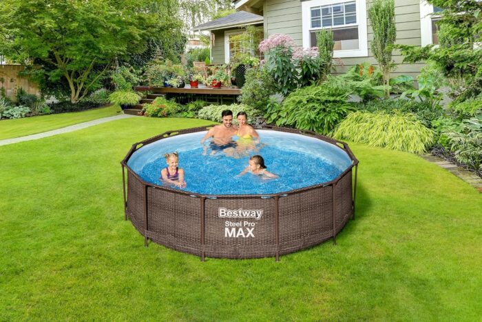Bestway 56709-GS18 Steel Pro Max Stahlrahmenpool-Set mit Filterpumpe und Zubehör, 9150 L, blau, 366 x 366 x 100 cm