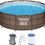 Bestway 56709-GS18 Steel Pro Max Stahlrahmenpool-Set mit Filterpumpe und Zubehör, 9150 L, blau, 366 x 366 x 100 cm