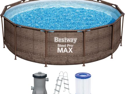 Bestway 56709-GS18 Steel Pro Max Stahlrahmenpool-Set mit Filterpumpe und Zubehör, 9150 L, blau, 366 x 366 x 100 cm