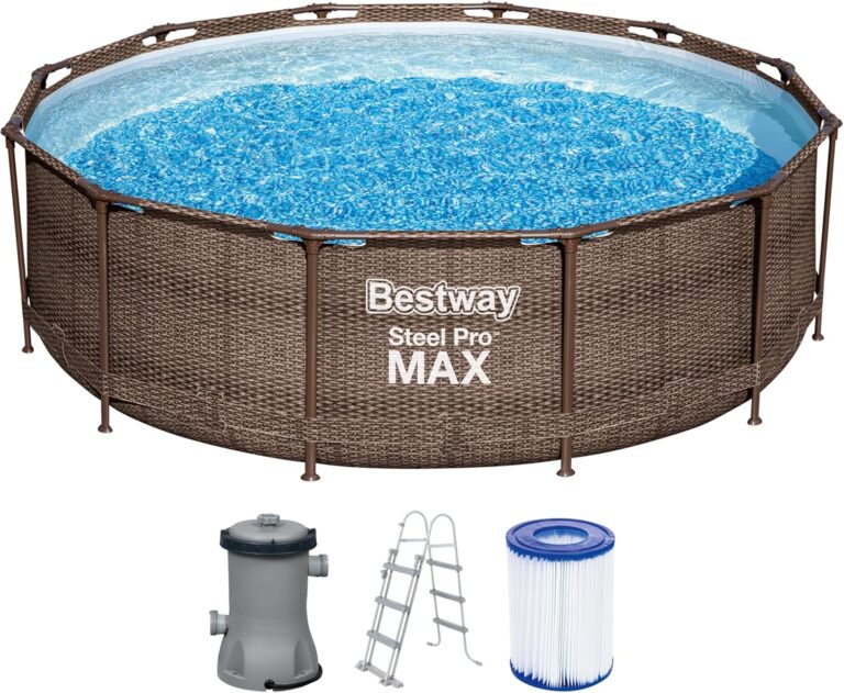 Bestway 56709-GS18 Steel Pro Max Stahlrahmenpool-Set mit Filterpumpe und Zubehör, 9150 L, blau, 366 x 366 x 100 cm