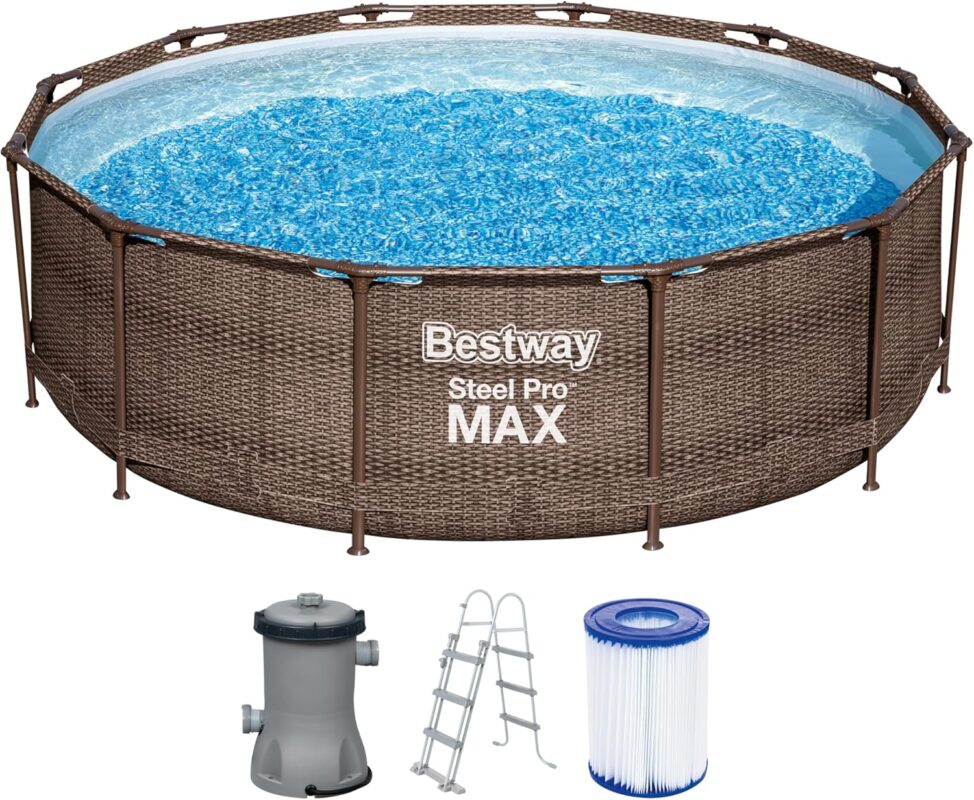 Bestway 56709-GS18 Steel Pro Max Stahlrahmenpool-Set mit Filterpumpe und Zubehör, 9150 L, blau, 366 x 366 x 100 cm