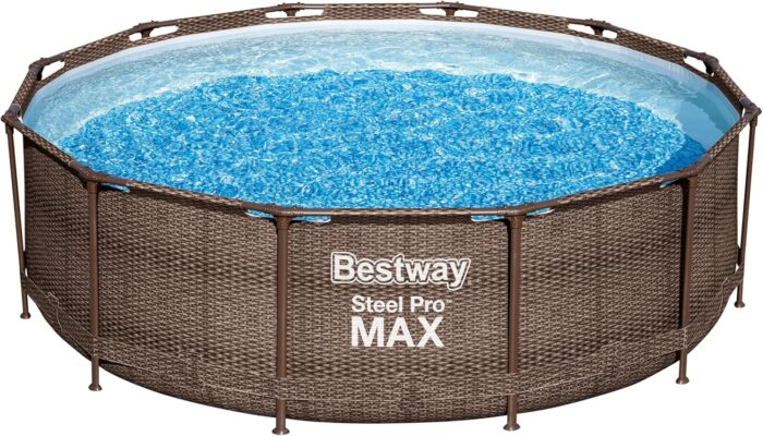 Bestway 56709-GS18 Steel Pro Max Stahlrahmenpool-Set mit Filterpumpe und Zubehör, 9150 L, blau, 366 x 366 x 100 cm