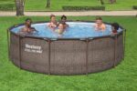 Bestway Steel Pro MAX Frame Pool-Set mit Filterpumpe Ø 366 x 100 cm, Rattan-Optik (Schokobraun), rund