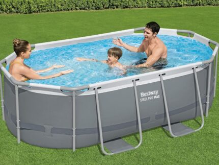 Bestway Power Steel Frame Pool Set mit Filterpumpe 305 x 200 x 84 cm, grau, oval