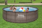 Bestway Steel Pro MAX Frame Pool-Set mit Filterpumpe Ø 366 x 100 cm, Rattan-Optik (Schokobraun), rund