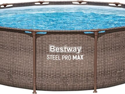 Bestway Steel Pro MAX Solo Pool ohne Zubehör 366 x 100 cm, Rattan-Optik (Schokobraun), rund