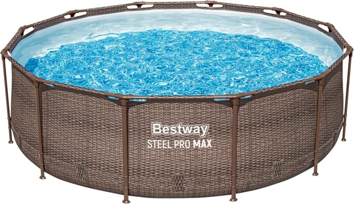 Bestway Steel Pro MAX Solo Pool ohne Zubehör 366 x 100 cm, Rattan-Optik (Schokobraun), rund