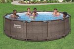 Bestway Steel Pro MAX Solo Pool ohne Zubehör 366 x 100 cm, Rattan-Optik (Schokobraun), rund