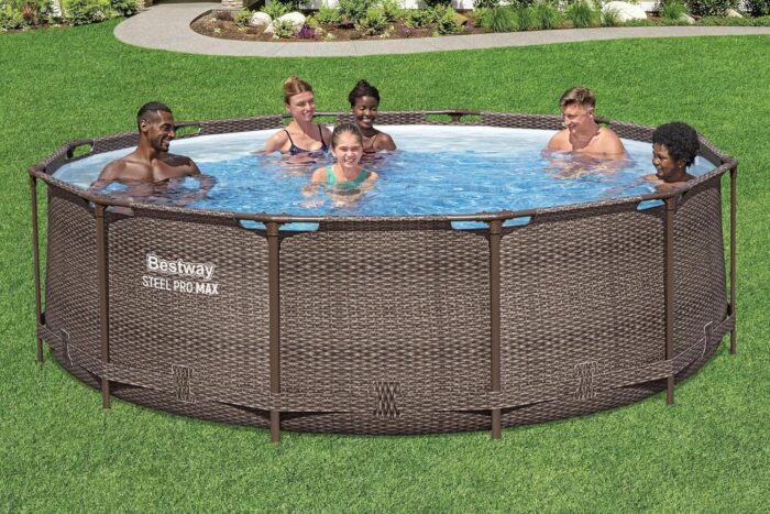 Bestway Steel Pro MAX Solo Pool ohne Zubehör 366 x 100 cm, Rattan-Optik (Schokobraun), rund
